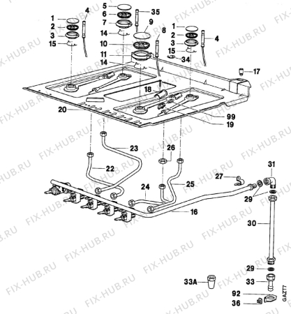 Взрыв-схема плиты (духовки) Nestor Martin 604G10-1 - Схема узла Oven and Top functional parts